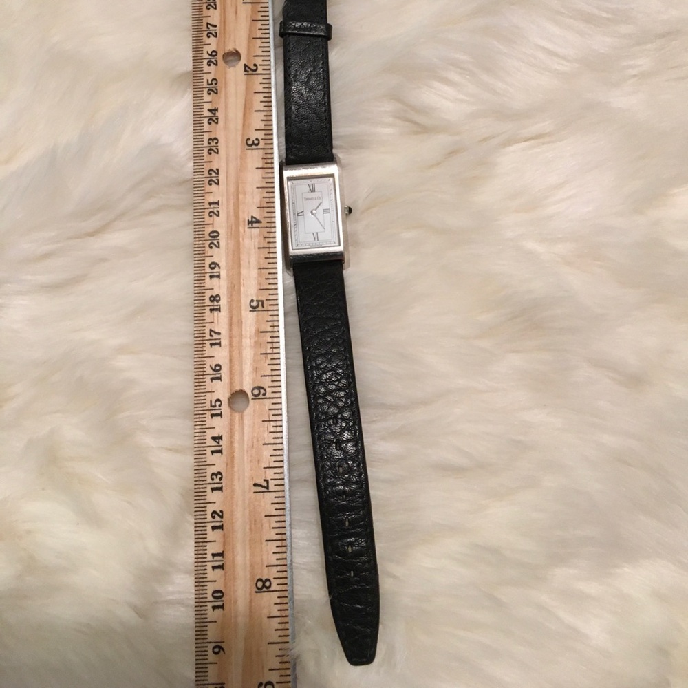 Vintage Authentic TIFFANY & CO Black Leather WATCH Rectangle Roman Numeral - Picture 11 of 15